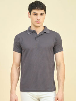 CLAPTON - Men Grey Self Design Polo T-Shirt