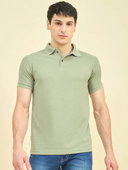 CLAPTON - Men Green Self Design Polo T-Shirt