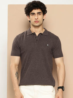 CLAPTON - Men Grey Textured Polo T-Shirt