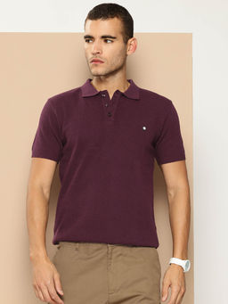 CLAPTON - Men Purple Textured Polo T-Shirt