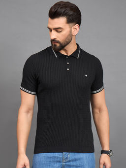 CLAPTON - Men Black Stripes Polo T-Shirt