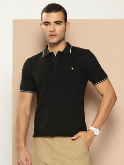 CLAPTON - Men Blue Self Design Polo T-Shirt