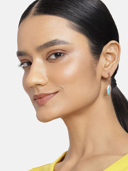 Estele - Rose Gold Plated Stylish Blue Coloured Enamel Hanging Earrings for Women