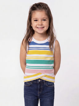 United Colors of Benetton - Multi-Colour Cropped Fit Round Neck Striped Top