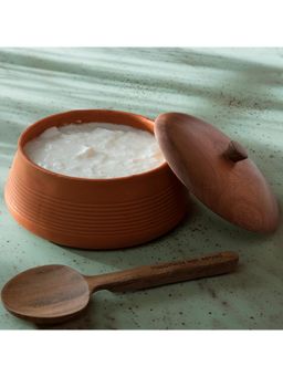 Ellementry - Terracotta Curd Pot With Wooden Lid(Large) - Mitti Dahi Handi - Earthenware