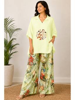 Indisangam - Women's Yellow Muslin Abstract Printed Co-Ord