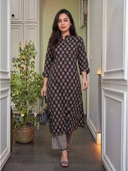 THE52 - Black Women's Gorgeous Printed Work Pure Cotton Kurta with Pant