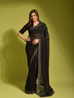 Odette - Black Georgette Designer Saree with Unstitched Blouse