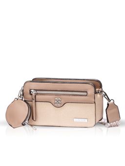 LUVOKSI - Beige Citivia Textured Three-Compartment Crossbody Sling Bag