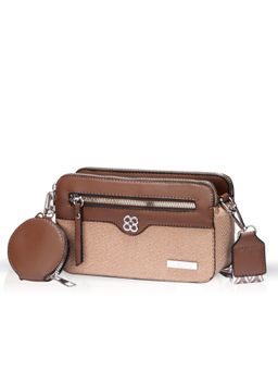 LUVOKSI - Brown Citivia Textured Three-Compartment Crossbody Sling Bag