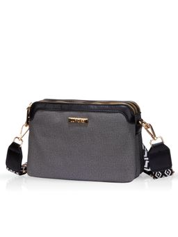LUVOKSI - Charcoal Grey Caska Textured Three-Compartment Crossbody Sling Bag
