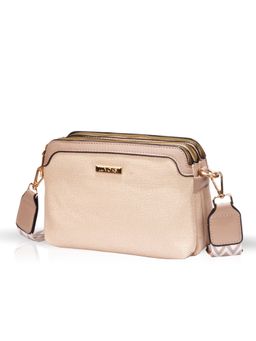 LUVOKSI - Khaki Caska Textured Three-Compartment Crossbody Sling Bag