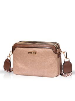 LUVOKSI - Brown Caska Textured Three-Compartment Crossbody Sling Bag