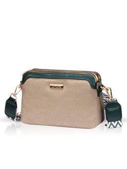 LUVOKSI - Dark Beige Caska Textured Three-Compartment Crossbody Sling Bag