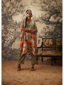 KALISTA - Sage Green Daisey Kaftan with Pant (Set of 2)