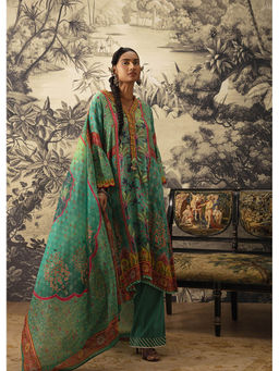 KALISTA - Rama Green Kurta with Pant and Dupatta (Set of 3)