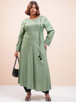 VISHUDH - Women Light Pista Solid A-Line Kurta