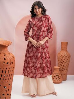 VISHUDH - Women Red Paisley Printed A-Line Kurta