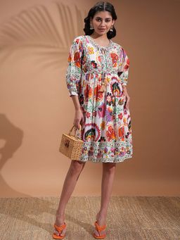 VISHUDH - Women White Floral Printed Dress