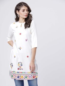 VISHUDH - Women White Floral Printed Kurti