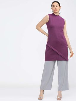 VISHUDH - Women Purple Solid Straight Kurti