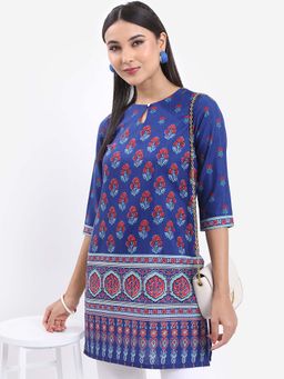VISHUDH - Women Navy Blue Floral Printed Kurti