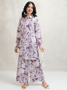 VISHUDH - Women Purple Floral Printed Co-Ord (Set of 2)