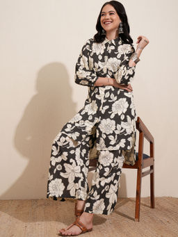 VISHUDH - Women Black Floral Printed Co-Ord (Set of 2)