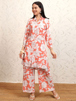 VISHUDH - Women Orange Floral Printed Co-Ord (Set of 2)