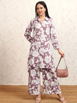 VISHUDH - Women Mauve Floral Printed Co-Ord (Set of 2)
