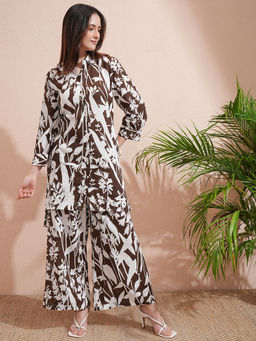 VISHUDH - Women Brown Floral Shirt Co-Ord (Set of 2)