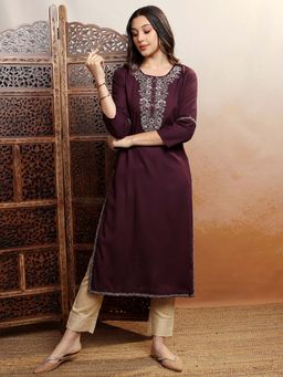 VISHUDH - Women Black Ethnic Floral Embroidered Kurta
