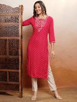 VISHUDH - Women Pink Ethnic Embroidered Kurta