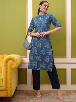 VISHUDH - Women Blue Floral Printed Kurta