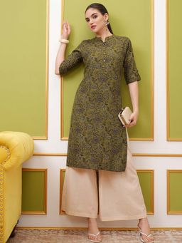 VISHUDH - Women Green Floral Printed Kurta