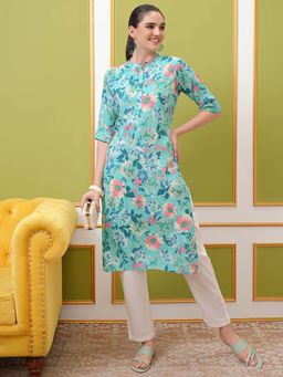 VISHUDH - Women Powder Blue Floral Printed Kurta