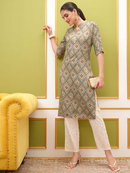 VISHUDH - Women Light Brown Ethnic Printed Kurta