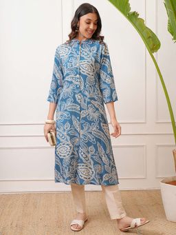 VISHUDH - Women Light Blue Floral Printed Buttoned-Up Kurta