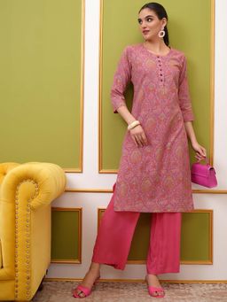 VISHUDH - Women Light Pink Ethnic Floral Printed Kurta