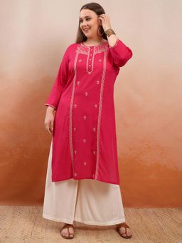 VISHUDH - Women Red Embroidered Straight Kurta