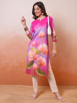 VISHUDH - Women Pink Floral Printed Kurta