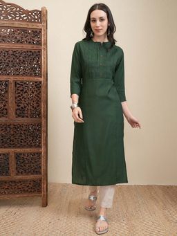 VISHUDH - Women Bottle Green A-Line Kurta