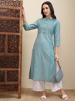 VISHUDH - Women Sky Blue A-Line Kurta