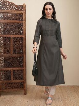 VISHUDH - Women Dark Grey A-Line Kurta