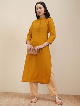 VISHUDH - Women Mustard A-Line Kurta