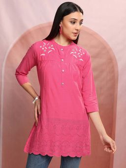 VISHUDH - Women Pink Ethnic Embroidered Tunic