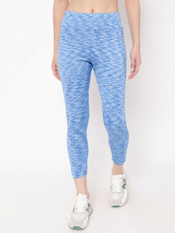 Clovia - High-rise Ankle Length Active Tights In Baby Blue Melange With Side Pocket