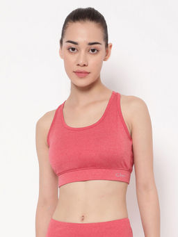 Clovia - Medium Impact Padded Racerback Active Sports Bra In Coral Melange
