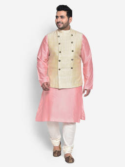 KISAH PLUS - Cotton Blend Gold Kurta Jacket (Set of 3)