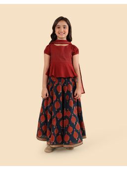 Fabindia - Indigo Rayon Blend Lehenga and Dupatta with Choli